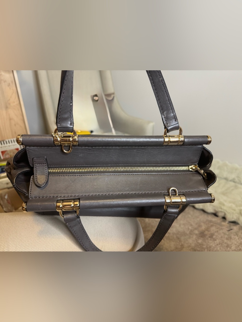 Coach Large Drifter Chocolate Suede & Pebbled Gold Hardware - Picture 7 of 10